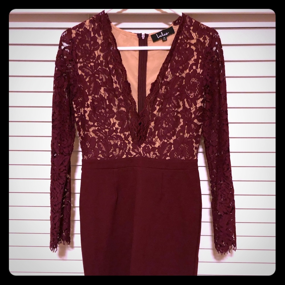 Lulus Burgundy Midi Long Sleeve Dress
